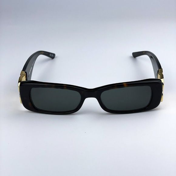 Balenciaga  BB0096S 002 Sunglasses Havana Gold Logo Green Square Unisex main image 4